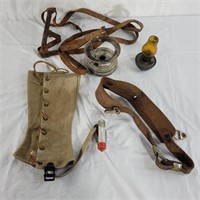 Misc lot including leather belt and horse tack