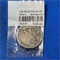 1919-D Silver Walking Half Dollar