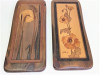 Pair of Leffel Nature Leather on Wood Art Pieces
