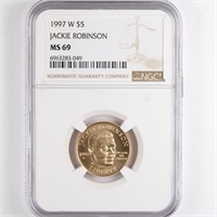 1997-W Gold $5 Jackie Robinson NGC MS69