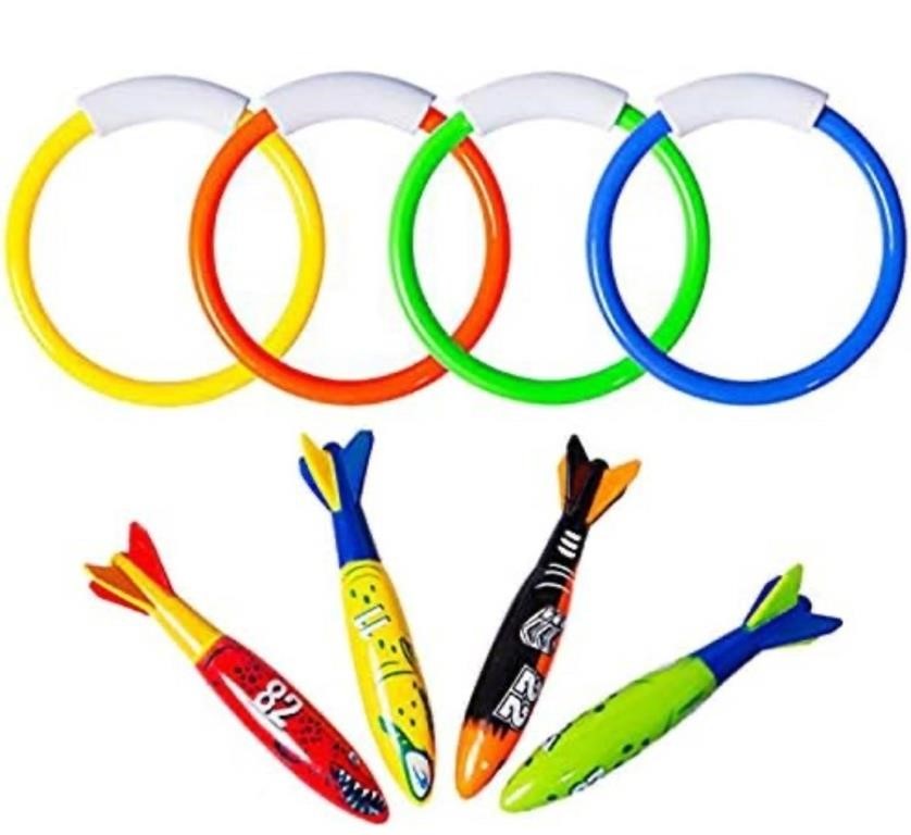 (new) 8 Pcs Underwater Pool Diving Rings, Diving