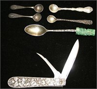 Grouping of Sterling - Pocket Knife, Small Spoons