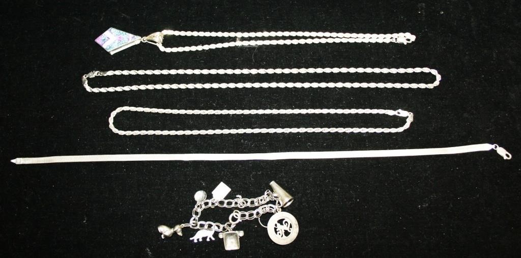 (5)Pcs - 4 Necklaces Marked Sterling or 925, (1)