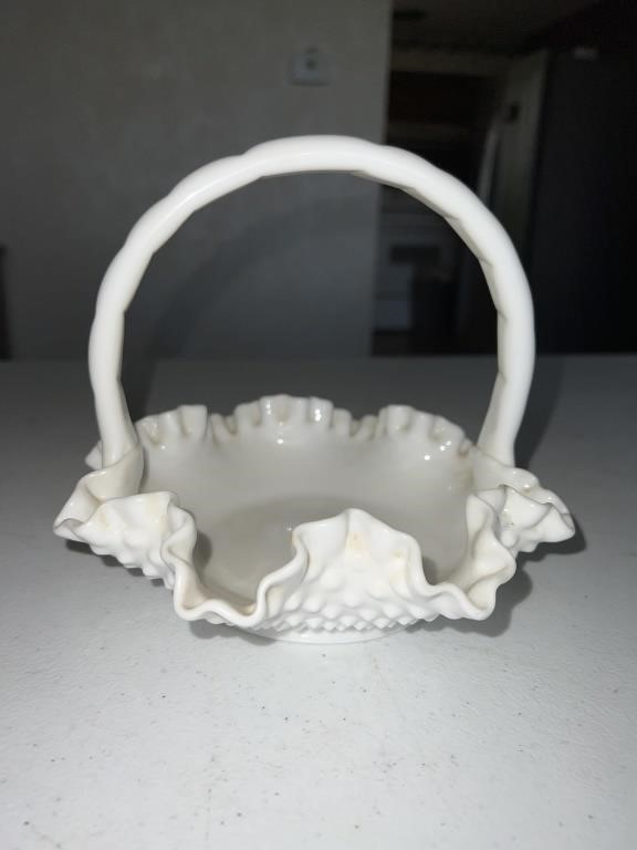 Milk glass hobnail basket