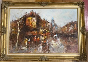 CONTEMPORARY SIGNED OIL ON CANVAS OF STREET SCENE