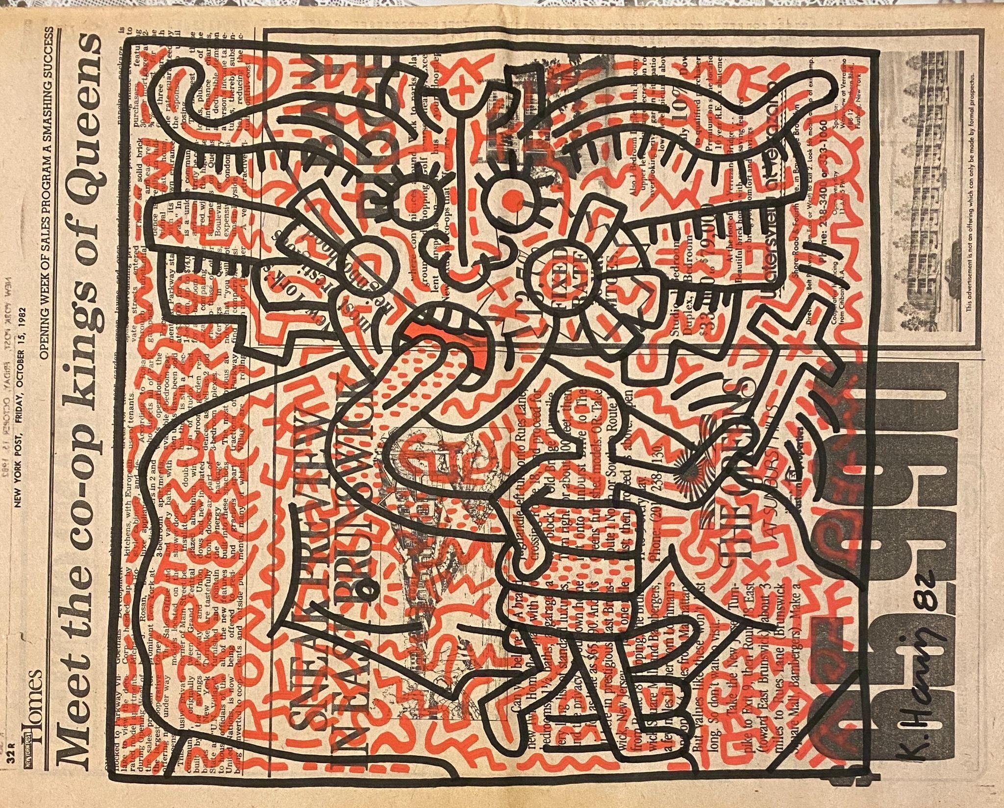 Keith Haring Original Newspaper drawing Certified