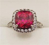 (WX) Lab Created Ruby Sterling Silver Ring -