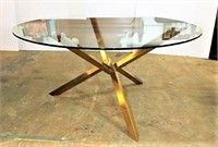 Glass Top Dining Table with Metal Abstract Base