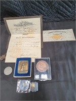 Group of vintage medals & pins, 1926 marriage