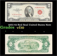 1953 $2 Red Seal United States Note Grades vf++