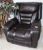 Well Padded Dark Leather-Like Recliner in