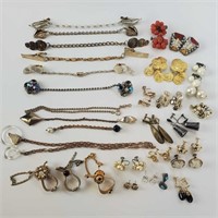 Lot Of Vintage Jewelry Sweater Clips And Earrings