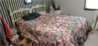 Vtg. Double Provincial Style Bed & Bedding