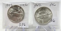 (2) 1942 Half Dollars Unc.