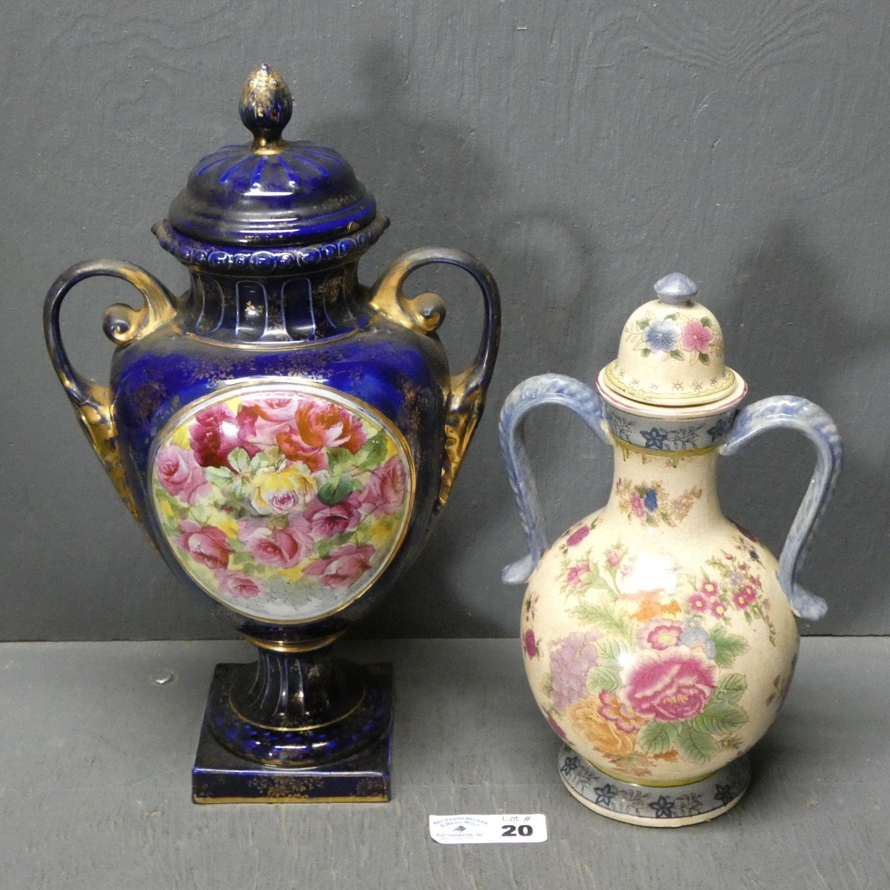 Pair of Floral Chinese Ceramic Urns