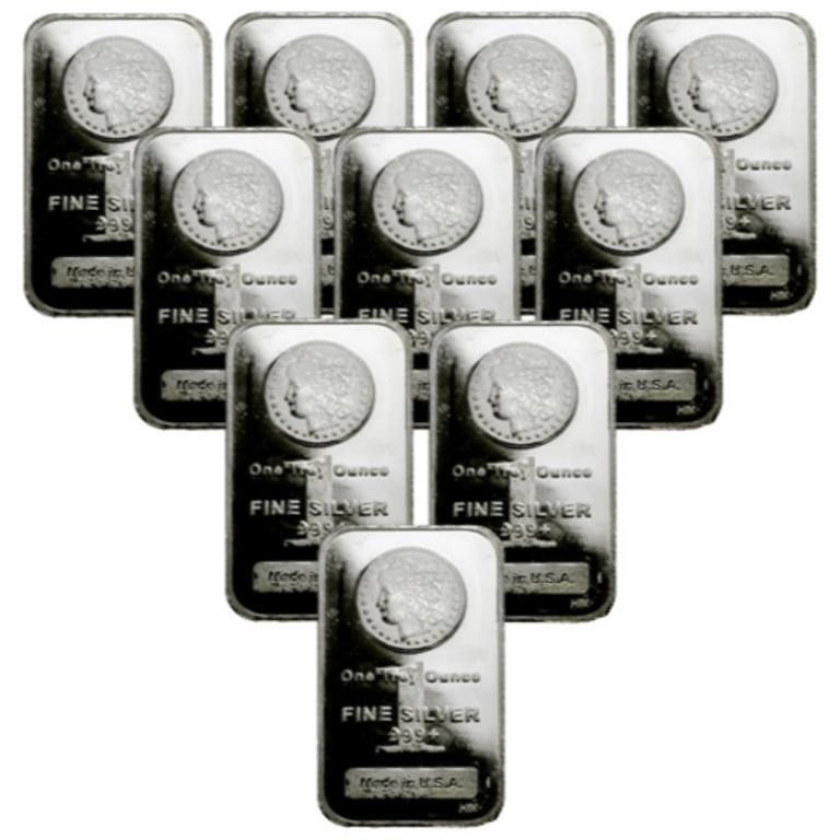 (10) 1 oz. Silver Morgan Design Bars