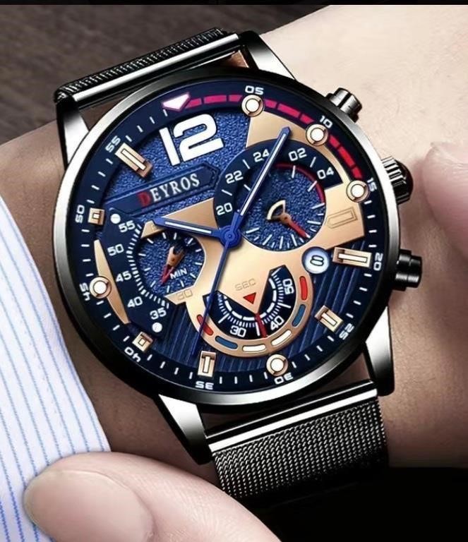 Men's Calendar Watch Business Mesh Strap Quartz