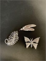 3 silver brooches by Gerry’s 2"L butterfly etc