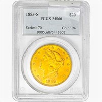 1885-S $20 Gold Double Eagle PCGS MS60