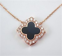 .25 Ct Black Onyx Diamond Clover Necklace 14 Kt