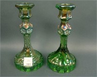 Pair Imperial Six Sided Candlesticks – Green