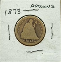 1873 arrow date seated liberty quarter