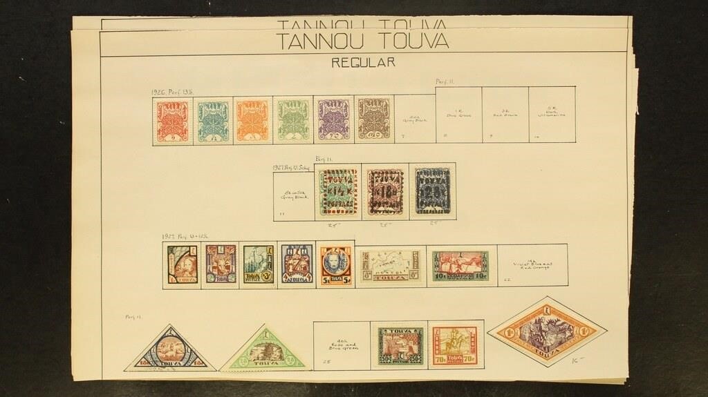 Tannu Tuva Stamps Used and Mint hinged on old page