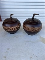 2PC WOOD CARVED BOWLS WITH LIDS
