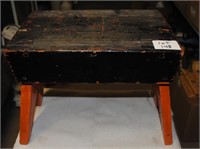 EARLY WOODEN STOOL - BLACK AND ORANGE