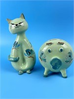 2 Italian Numbered Cat And Pig Coin Banks