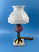 Vtg Marble Base Lamp W Hobnail Milk Glass Shade