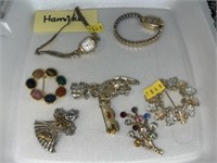 Hamilton Wristwatch, Costume Jewelry Pins