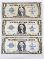 (3) 1923 $1 Silver Certificate, Horse Blanket