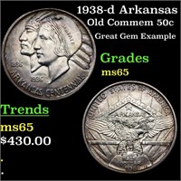 1938-d Arkansas Old Commem 50c Grades GEM Unc