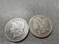 X2  1899 O &  1900 O Morgan silver dollar coins