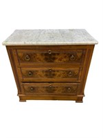 Walnut Victorian four drawer chest with marble