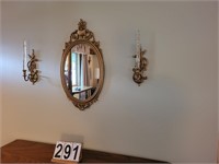 Wall Mirror & 2 Candle Sconces