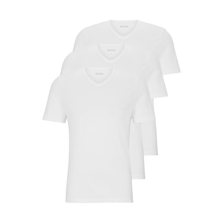 BOSS Men's 3-Pack V Neck Jersey T-Shirts, White Sn