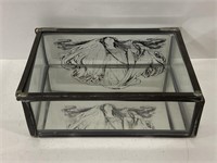 Leaded etched glass angel mirrored box