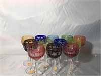 12 -ECHT BLEIKRISTALL CRYSTAL COLORED CORDIALS.