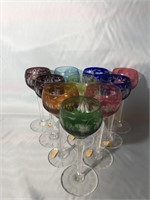 10-ECHT BLEIKRISTALL COLORED CRYSTAL WINE GOBLETS