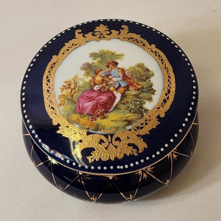 L.F. Porcelain Limoges P.R.C. Box Cobalt