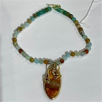 Nice Handmade Gemstone Wire Wrapped Necklace