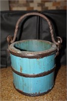 Small Teal Decorative Wooden Pail