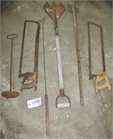 metal saws, chicken catcher, stirrer & hay cutter