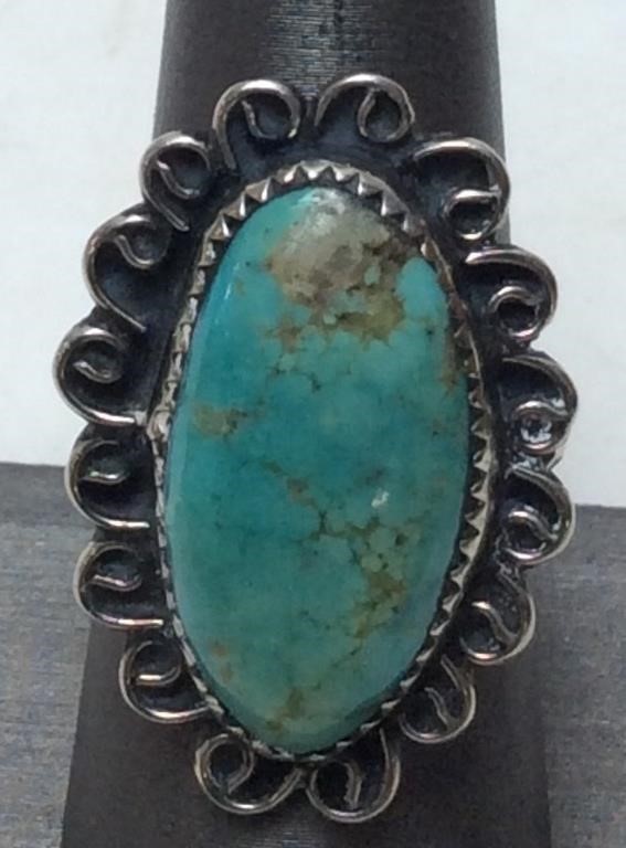 VINTAGE SOUTHWEST SILVER TURQUOISE RING SIZE 9