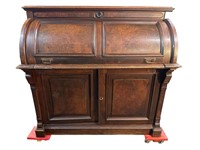 MONUMENTAL WALNUT VICTORIAN CYLINDER ROLL DESK