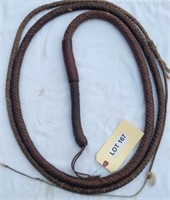 Braided Leather Bull Whip, Handle repaired