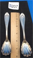 Two Small Coin Silver Scallop Shell Serving Spoons