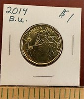 Canadian 2014 $1.00 Loonie Coin-Birthday-B.U